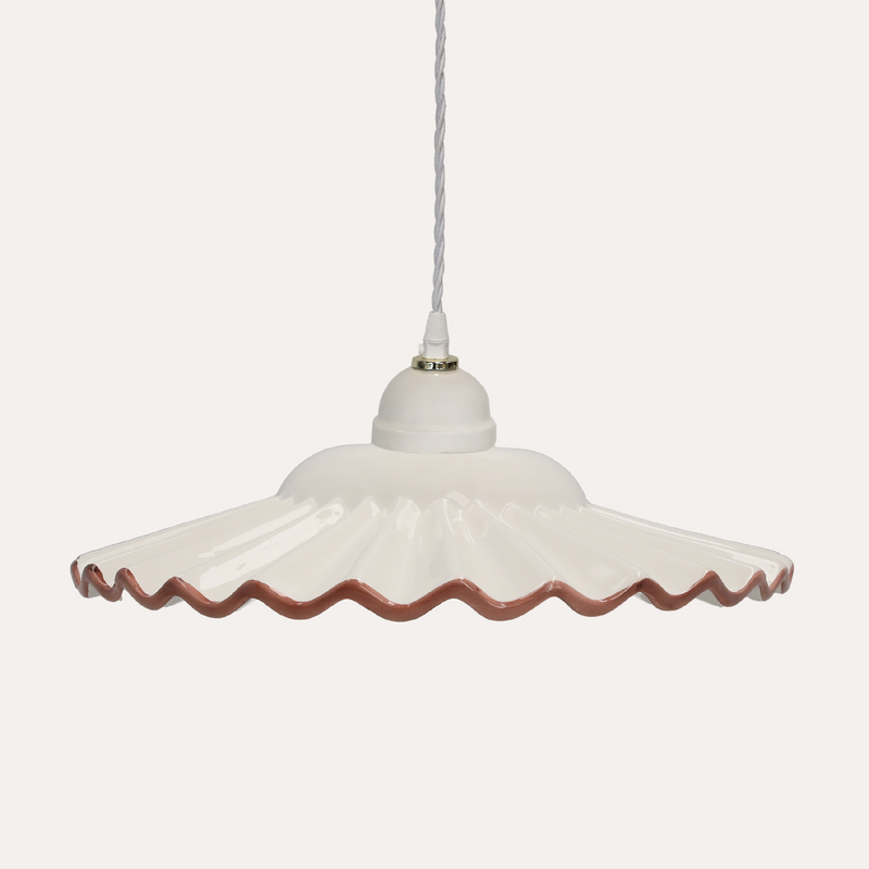 Lampadario Rustico Ceramica Bianca con Bordo Marrone e Treccia 30 cm - Made in Italy
