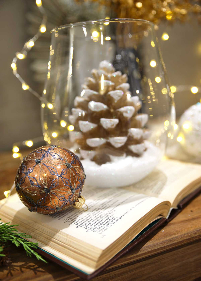 Set di 4 Palline in Vetro Rame Decorate a Mano
