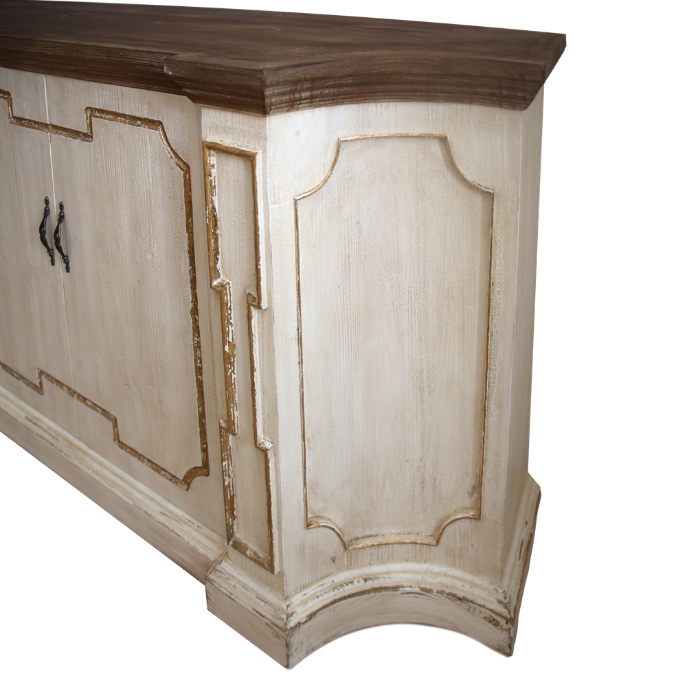 Credenza Bianca In Legno Con Dettagli Dorati, Stile Shabby Chic
