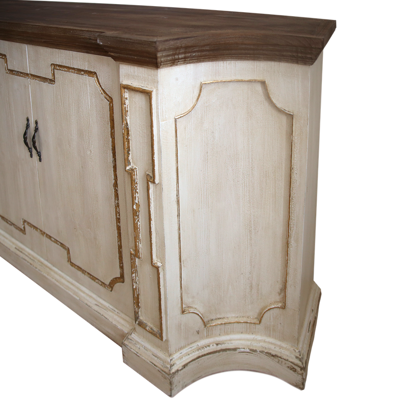 Credenza Bianca In Legno Con Dettagli Dorati, Stile Shabby Chic