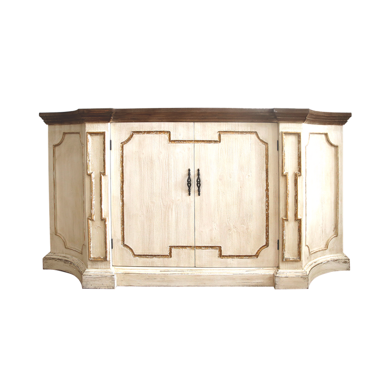 Credenza Bianca In Legno Con Dettagli Dorati, Stile Shabby Chic