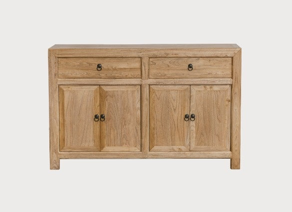 Credenza in Legno Naturale Stile Vintage 2 Ante e 4 Cassetti – 150x40x90H