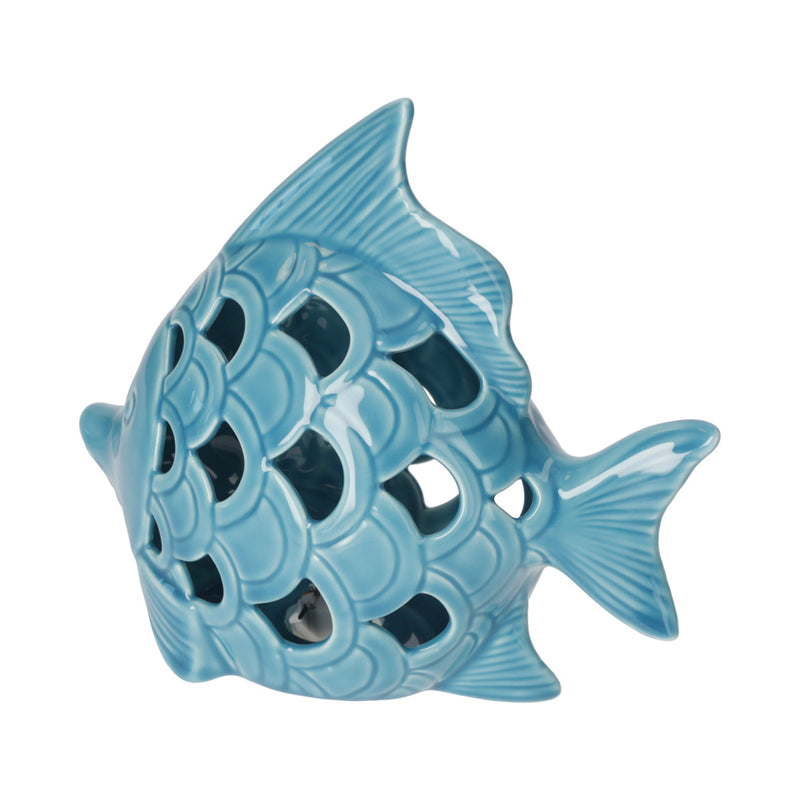 Pesce in Ceramica Traforata con LED Incluso Decorativo