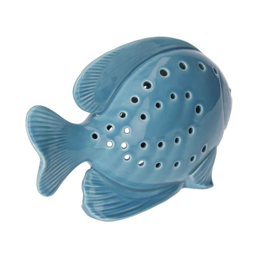 Statuina Portacandela Pesce in Ceramica Lucida Traforata