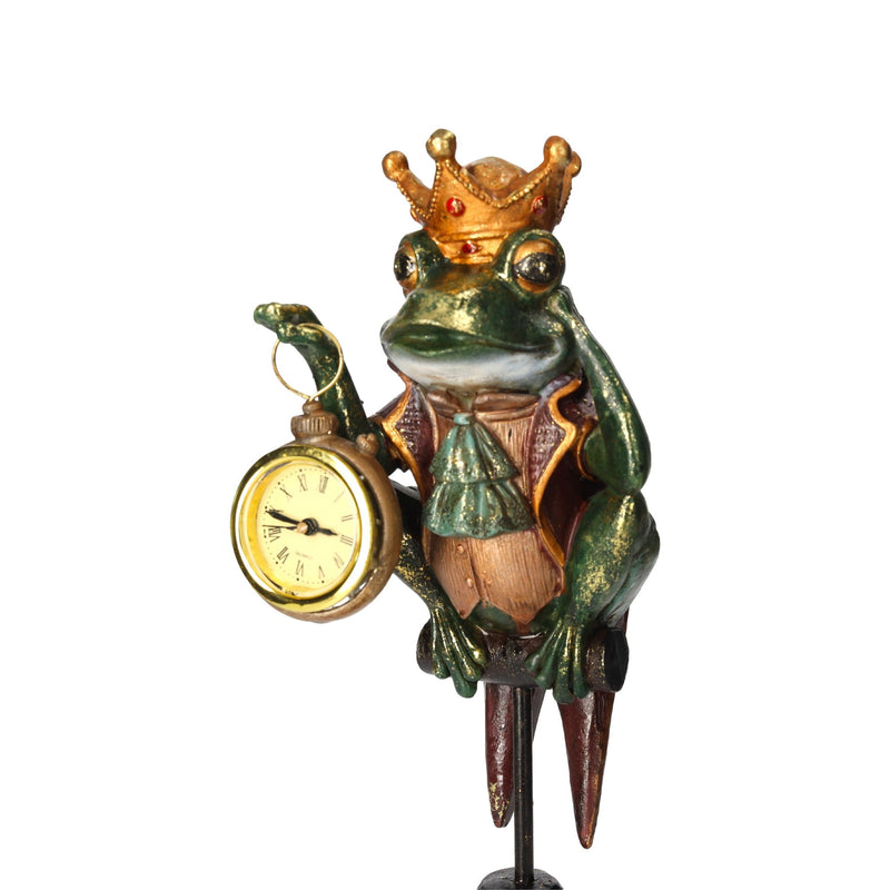 Statuina di Ranocchio con Corona e Orologio Vintage