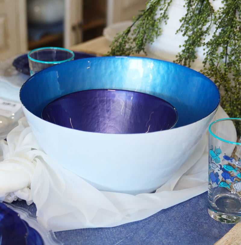 Set Di Bowl In Vetro Blu/azzurro, Eleganti Per Insalate E Centrotavola