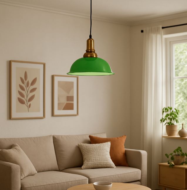 Lampadario in stile industriale In Metallo Verde Lucido