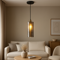 Lampadario a Sospensione in Vetro Fumè Rigato Vintage-Industriale