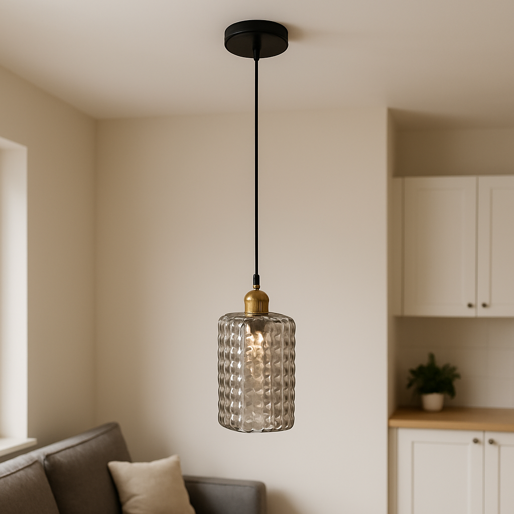 Lampadario Moderno a Sospensione in Vetro Grigio Lucido