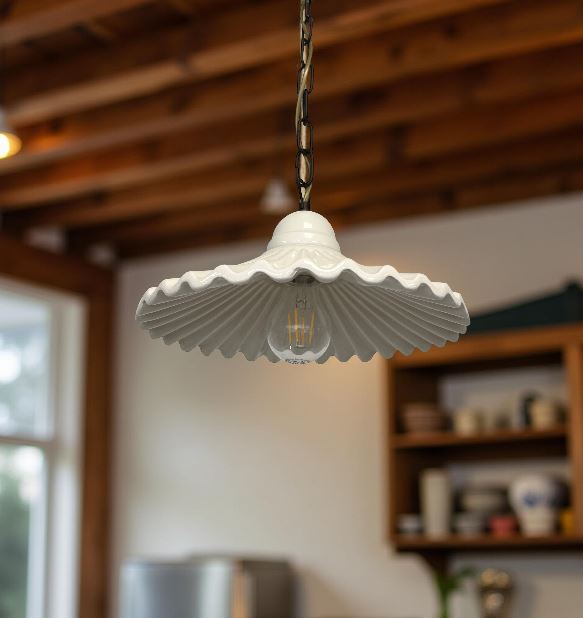 Lampadario in Ceramica Bianca Ondulata 39 cm - Made in Italy