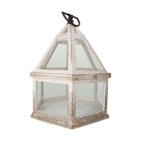 Lanterna Bassa Esagonale In Legno Bianco Anticato, Decorazione Versatile Per Interni Ed Esterni