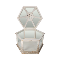 Lanterna Bassa Esagonale In Legno Bianco Anticato, Decorazione Versatile Per Interni Ed Esterni