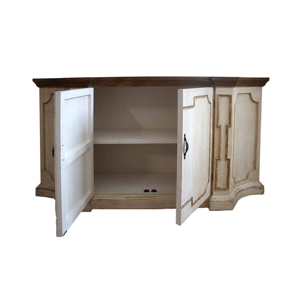 Credenza Bianca In Legno Con Dettagli Dorati, Stile Shabby Chic