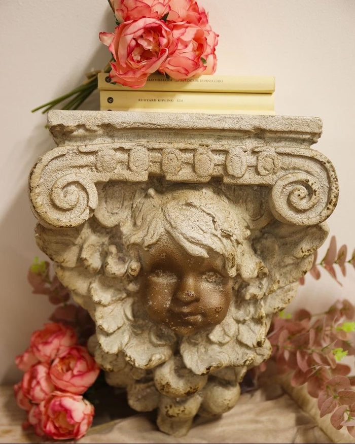 Mensola Decorativa a Capitello con Viso di Putto in Resina –Altezza cm 40