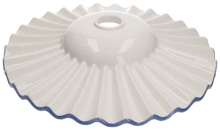 Paralume In Ceramica Ondulato Bianco Con Bordo Blu per Lampadari, made in Italy