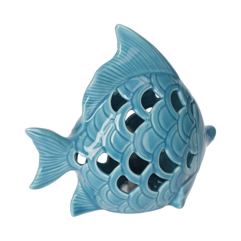 Pesce in Ceramica Traforata con LED Incluso Decorativo