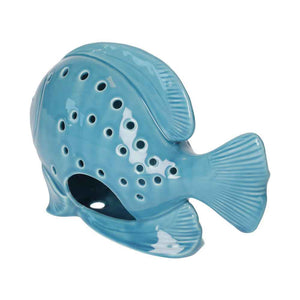 Statuina Portacandela Pesce in Ceramica Lucida Traforata