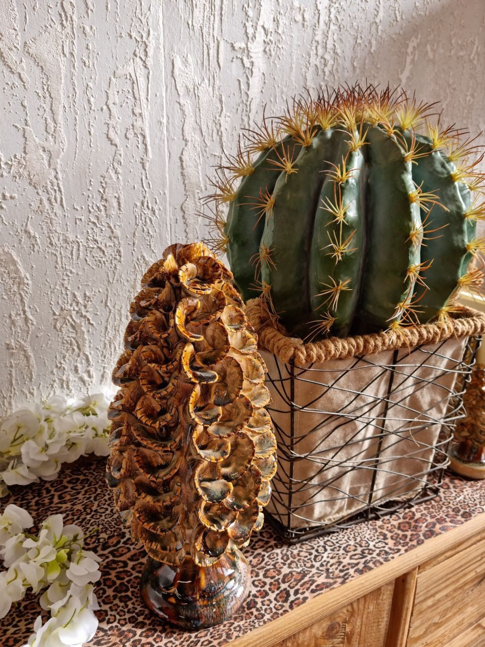 Decorative Pine Cone Ornament in Glossy Brown Ceramic