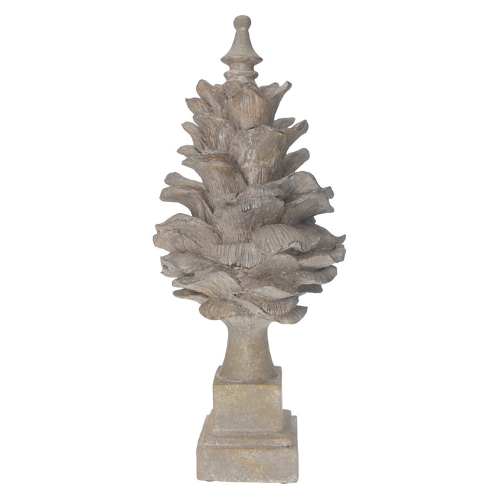 Pigna Decorativa In Resina Grigia Con Piedistallo, Stile Shabby Per Interni Ed Esterni