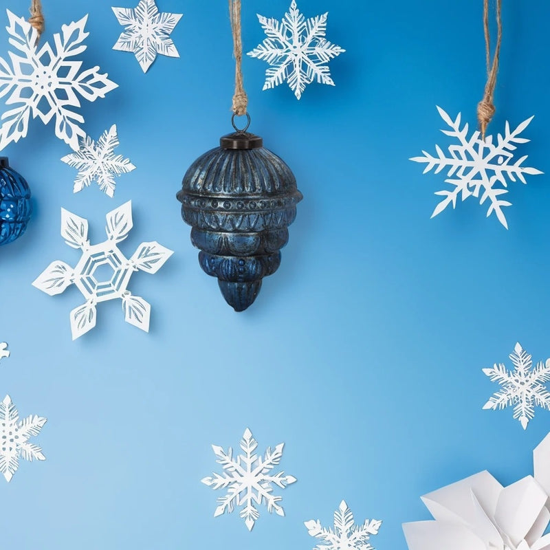 Pinnacolo/Guglia Decorativo Natalizio in Vetro Azzurro Anticato, Altezza 13 cm