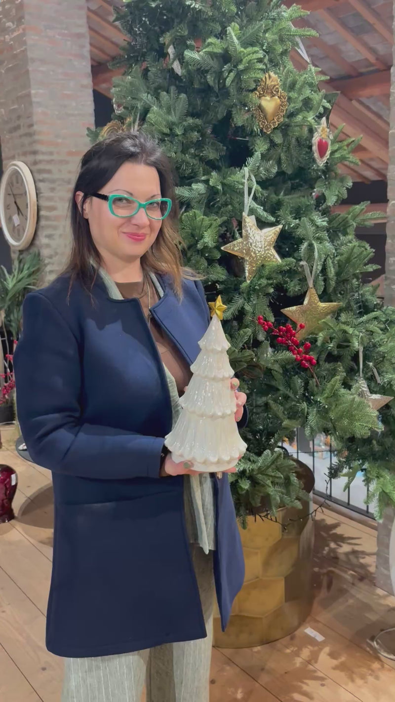 Albero natalizio in ceramica bianca con stella dorata – H 31 cm