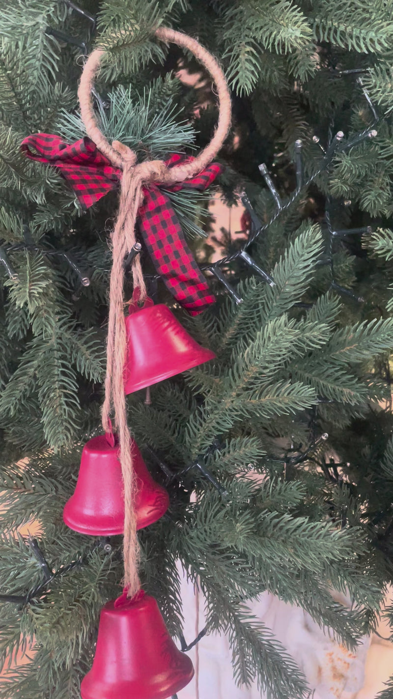 Tris di Campane Natalizie Rosse per Decorazioni Festive