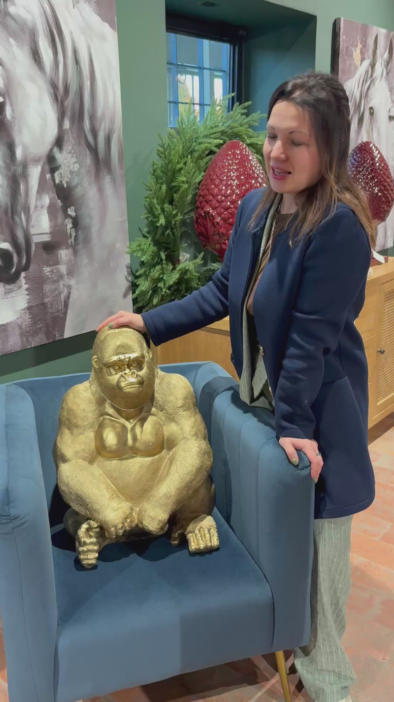Statua Decorativa Gorilla Dorato in Resina –  45x40x58 cm