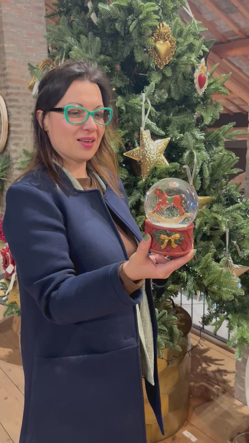 Sfera Natalizia Rossa con Cavallino – H 15 x D 10 cm