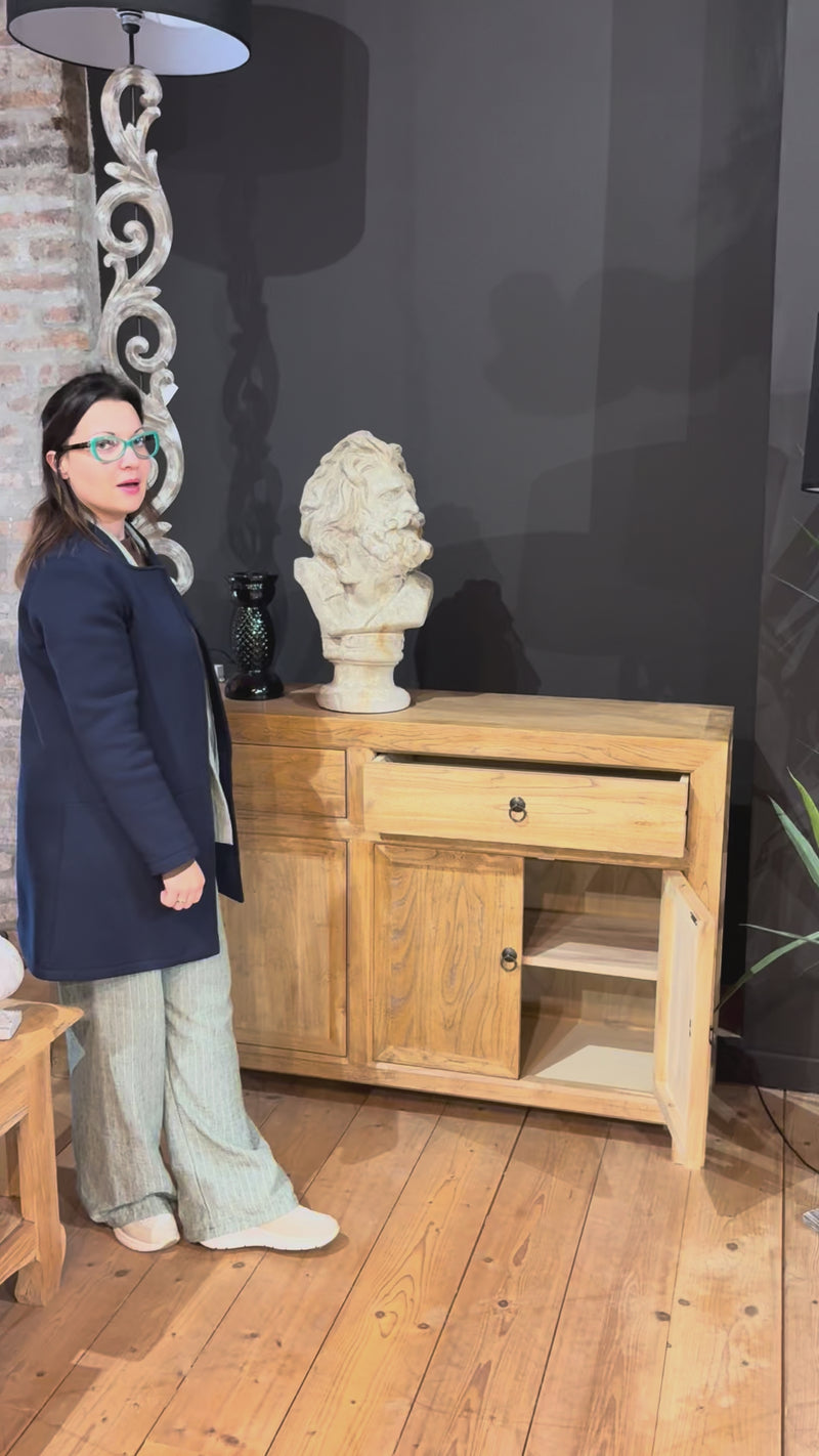 Credenza in Legno Naturale Stile Vintage 2 Ante e 4 Cassetti – 150x40x90H
