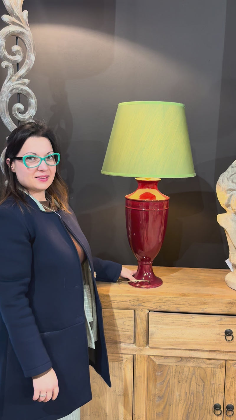 Lampada Decorativa in Ceramica Color Bordeaux da Tavolo - Made in Italy