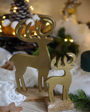 Cervi Dorati Decorativi su Base in Legno