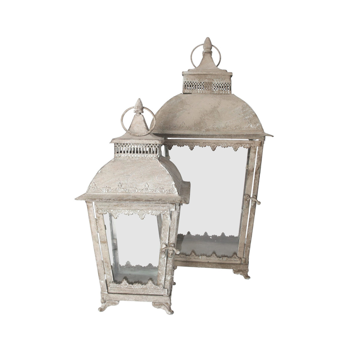 Set di 2 Lanterne Decorative in Ferro Grigio Chiaro