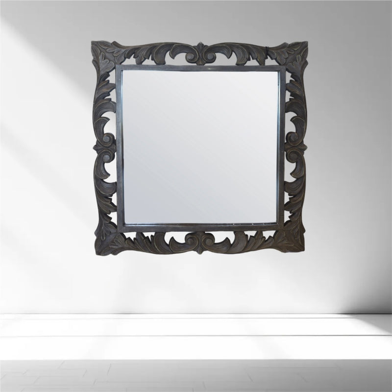 Specchiera Quadrata In Legno Marrone Scuro, Elegante Per Salotti E Ingressi