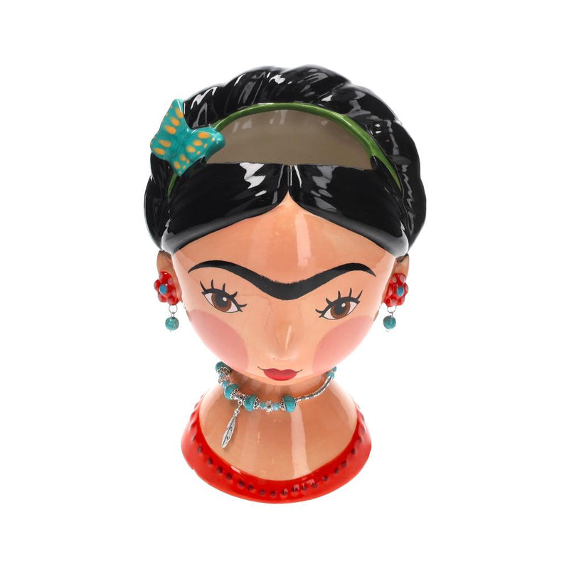 Vaso in Ceramica a Forma di Busto di Donna con Farfalle